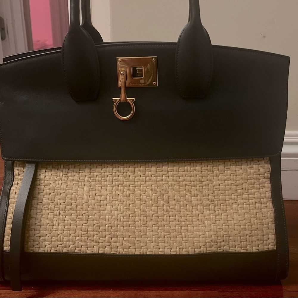 Salvatore Ferragamo leather-straw Hand Bag